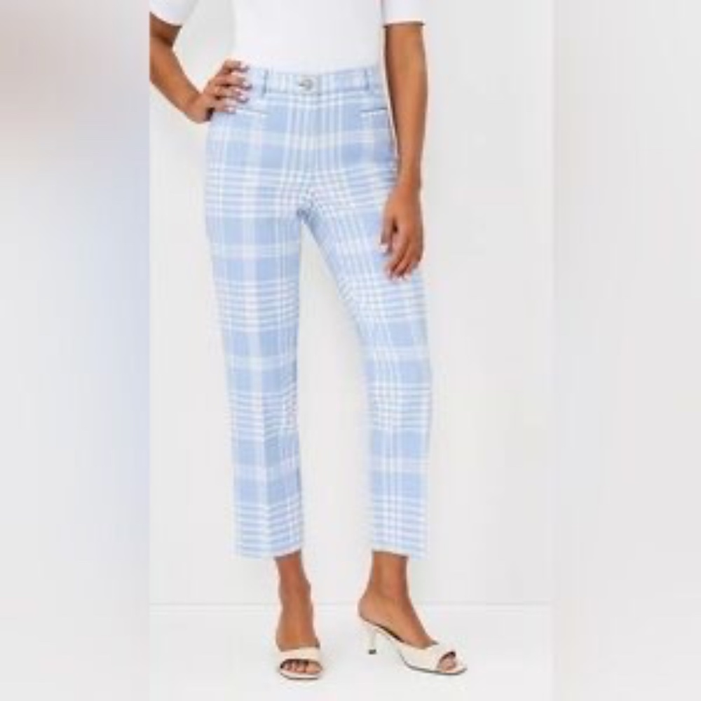 Ann Taylor Pale Blue Plaid High Waist Cropped Pants Sz 6 Petite